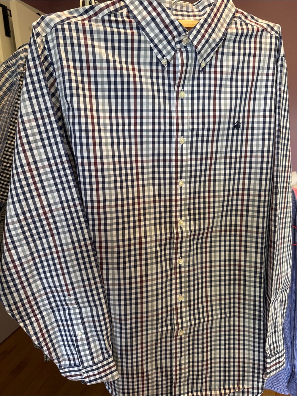 Brooks Brothers Navy, White & Burgundy Check Button-Down Shirt